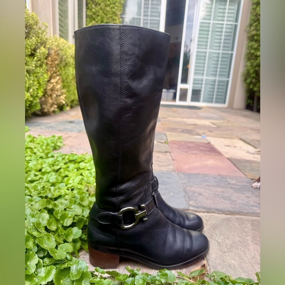 Coach Carolina Black Leather Riding Boots Harness Knee High Size 8 - Picture 8 of 11